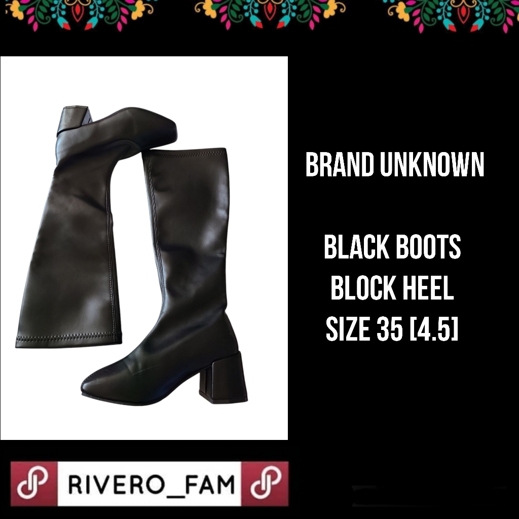 Brand Unknown  Black Boots  Block Heel  Size 35 45